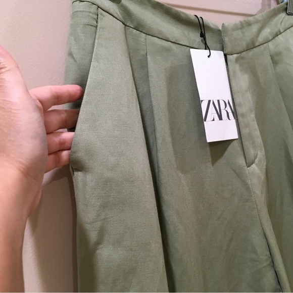 Zara Linen Blend Pleated Pants ankle Trouser green Womens medium - Picture 10 of 11